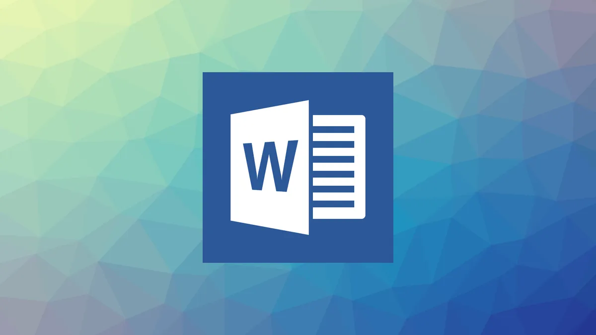 The Microsoft Word 2016 icon against an abstract background.
