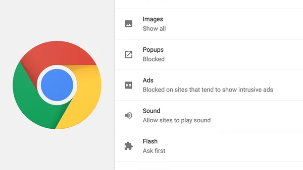 The Chrome icon next to a screenshot of blocking related settings.