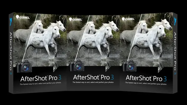 Three boxed copies of Corel’s AfterShot Pro 3.