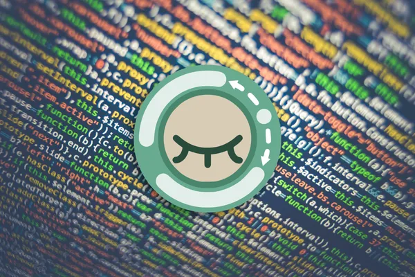 The Decentraleyes logo with some minified/obfuscated JavaScript code on a screen in the background.