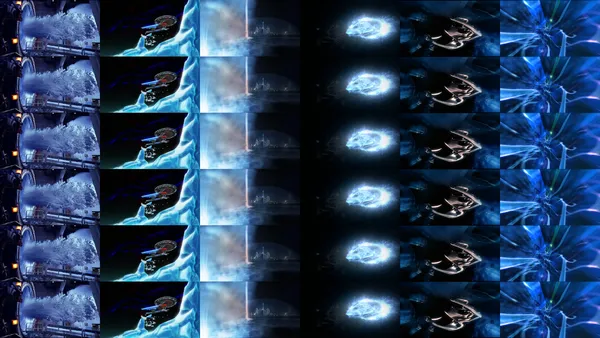 Repeating film rolls of repeated scenes from various sci-fi TV shows.