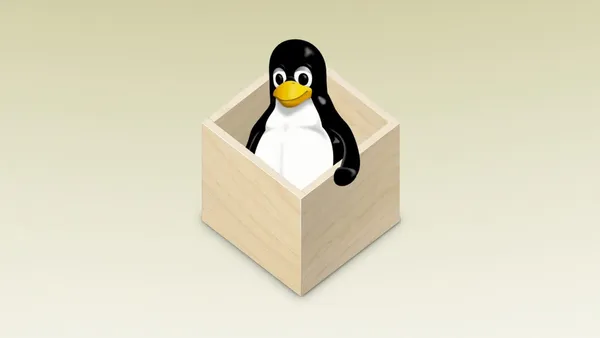 The Linux logo (“Tux the penguin”) poking up from inside the Flatpak logo (a box).