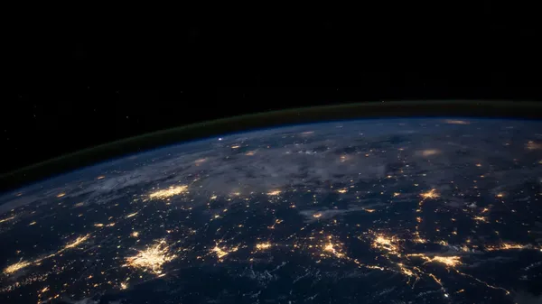 The ligth from cities on Earth seen from space.