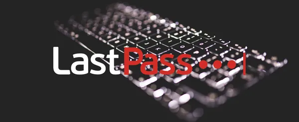 The LastPass logo with a glowing back-lit keyboard shown in the background.