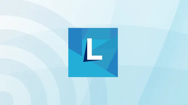 The Lenovo Vantage app icon set against a blue background featuring radial beaming lines (signals).