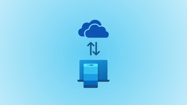 The Phone Link app logo syncing with the Microsoft OneDrive cloud service.
