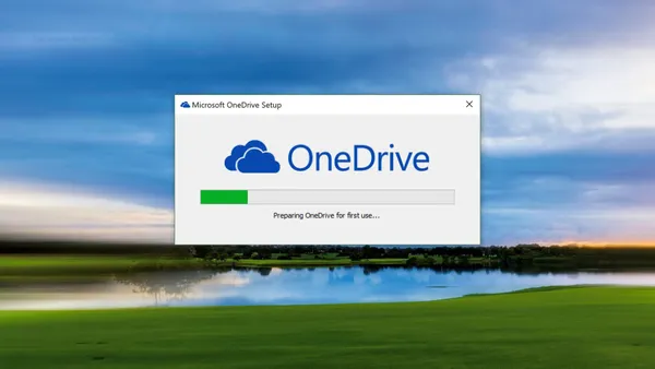 A dialog window showing the installation setup progress of Microsoft OneDrive.
