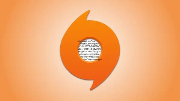 The circle EA Origin logo with an XML-formatted chat message poking out of the middle.