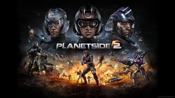 The PlanetSide 2 game title screen.