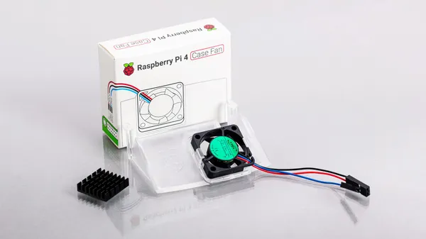 The Raspberry Pi 4 case fan and its packaging.