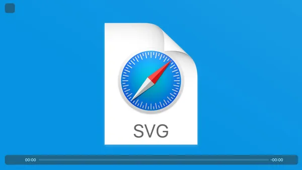 The Safari HTML media player with the icons missing from the user interface. The video playback shows an SVG file icon.