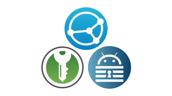 The Syncthing logo together with KeePassXC and KeePass2Android Offline.