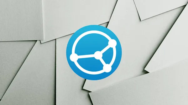 The Syncthing logo in front of some scattered white paper sheets.
