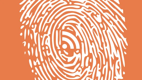 The outline of a human fingerprint with the feed syndication icon in the middle.