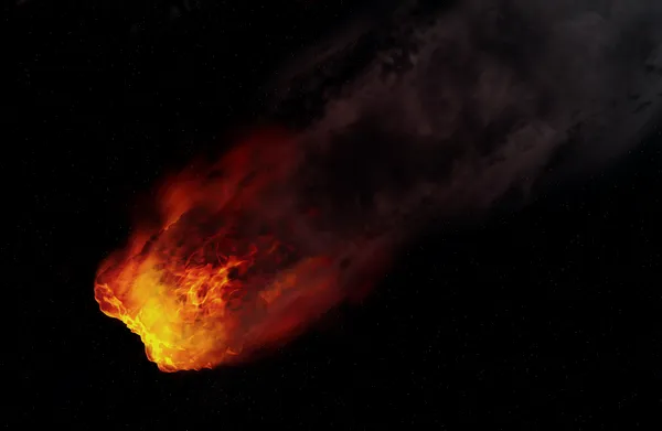 A flaming meteor streaking across the night sky.