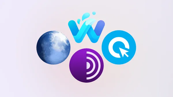 A collage of four icons for Waterfox, Pale Moon, Cliqz, and Tor Browser.