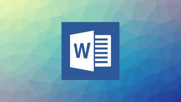 The Microsoft Word 2016 icon against an abstract background.