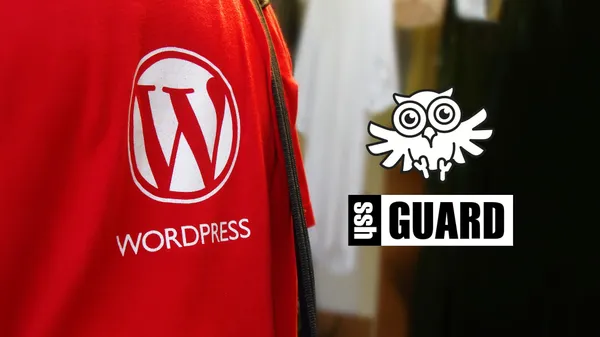 The WordPress logo side-by-side with the SSHGuard logo.