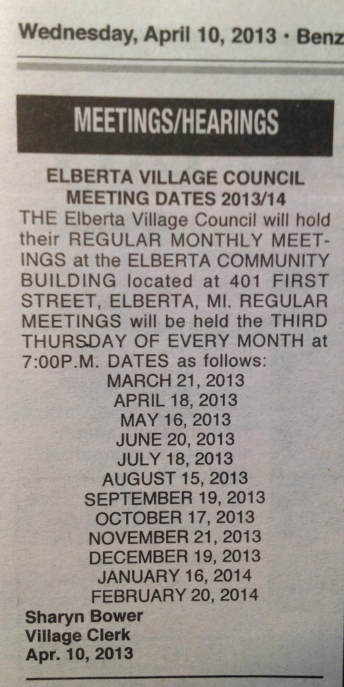 Council Meeting Schedule 2013