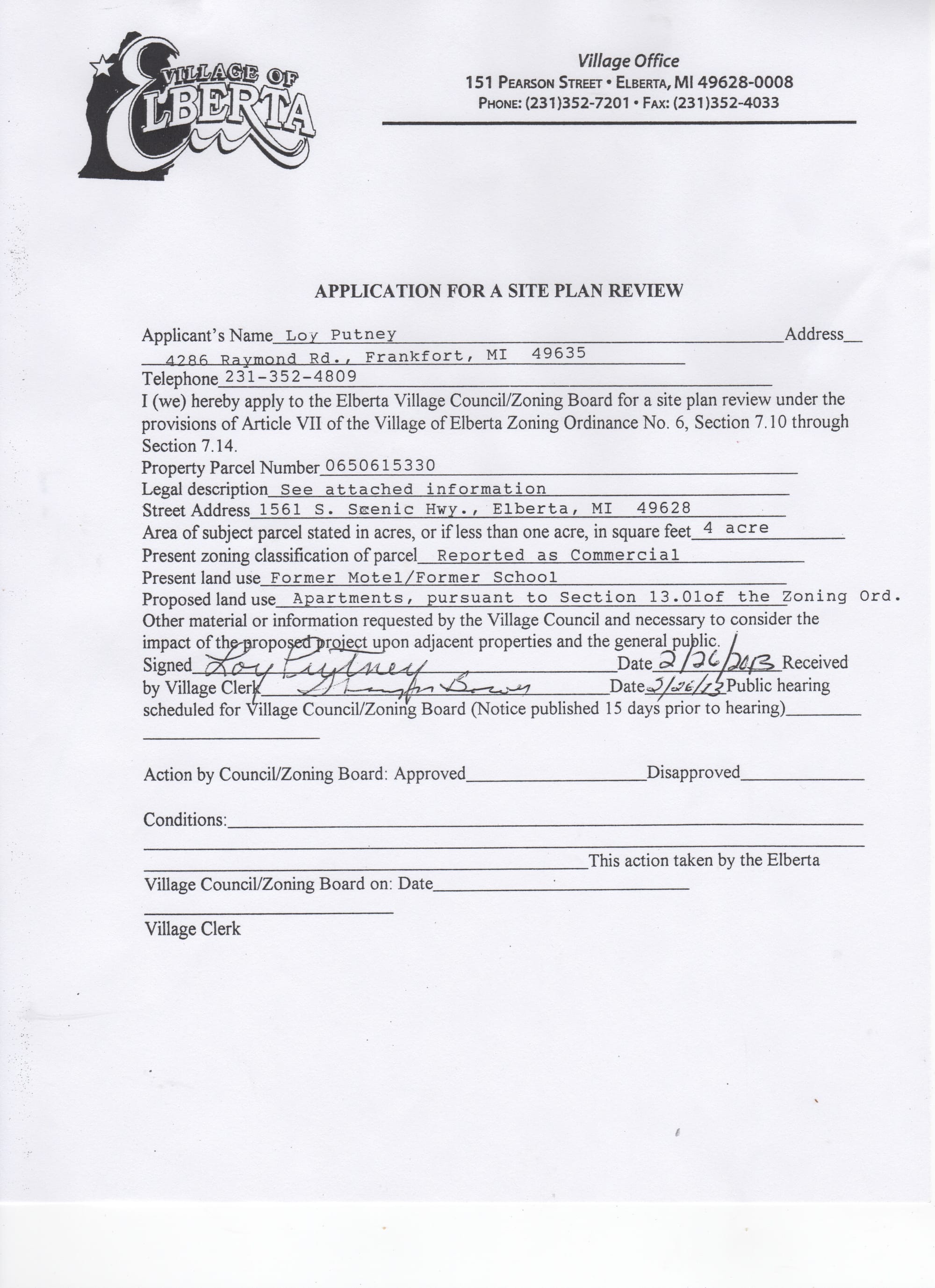 application for site plan review