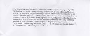 The proposed definition of apartments to be discussed Tuesday, April 16. Obtained on April 11 from the Village Office.