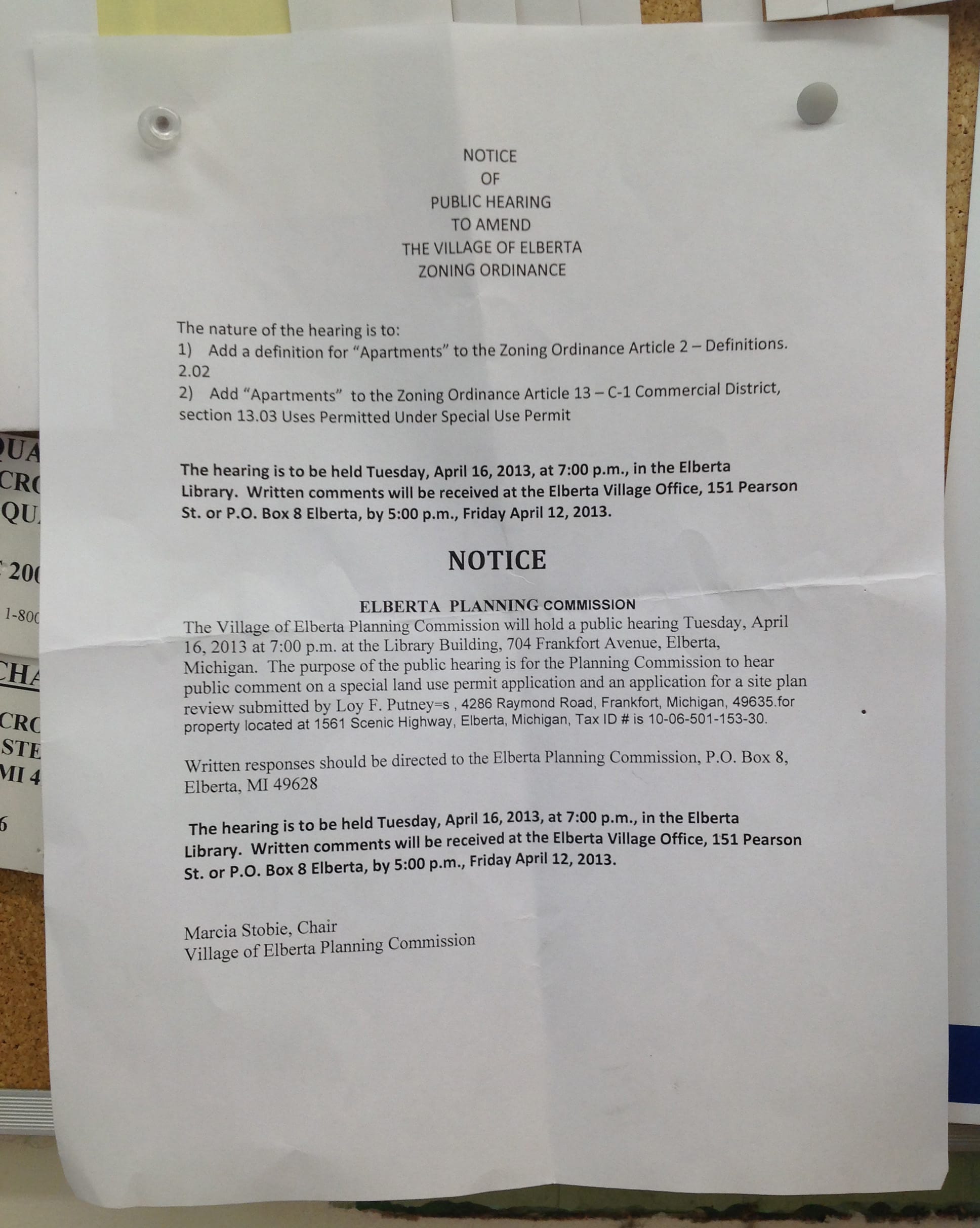 planning commission hearing notice