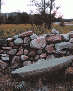 Stone wall and bench created by Michael Murphy in Bear Lake, circa 2010. Photograph by Robert Bruce Bushway