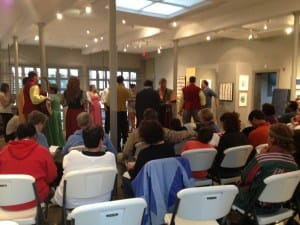 The Comedy of Errors, forced by rain from Tank Hill, found shelter, and its game audience, at the Oliver Art Center.
