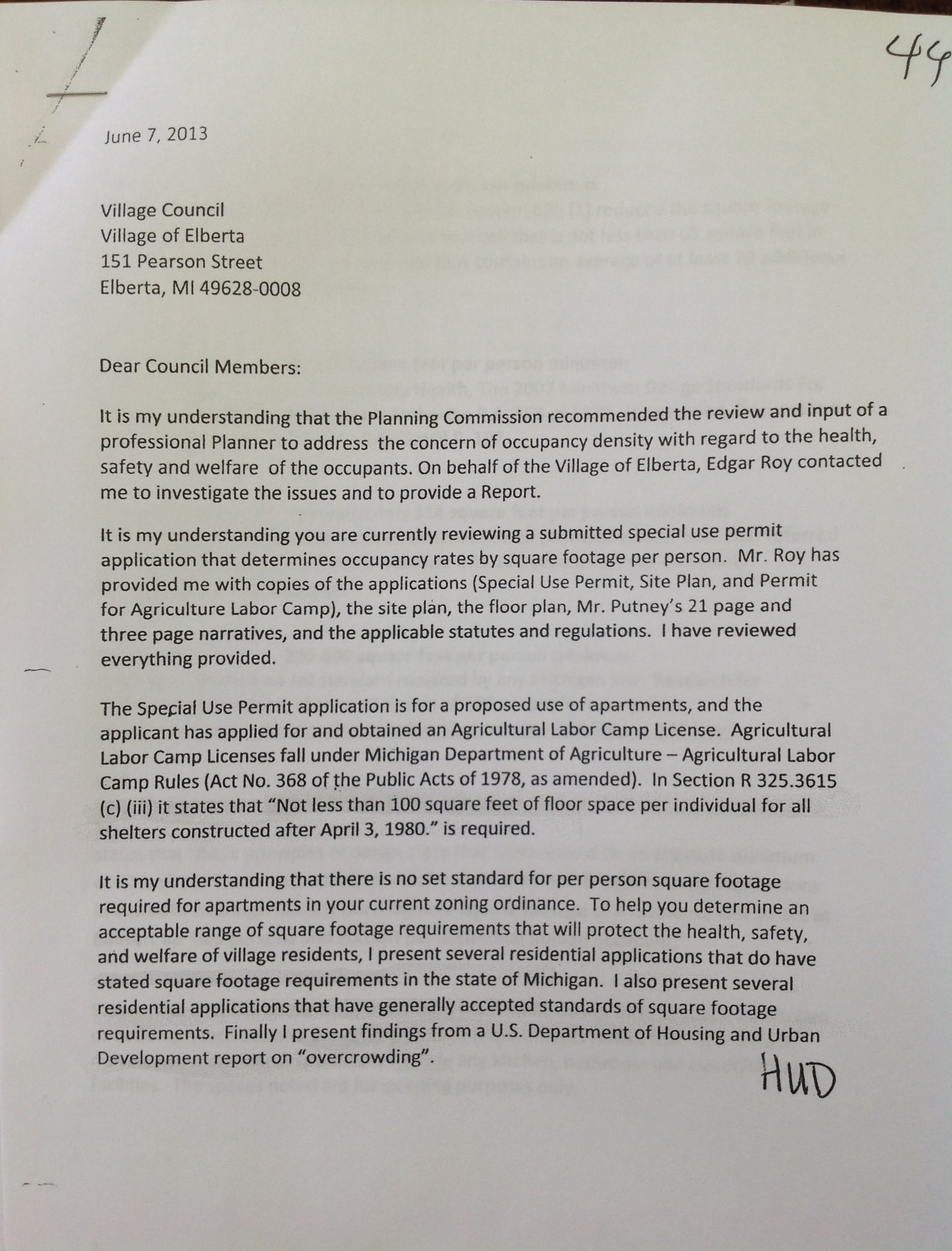 Occupancy letter page 1