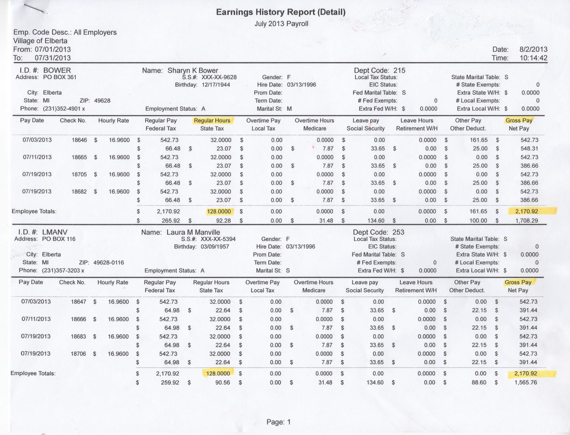 July Finances page 1