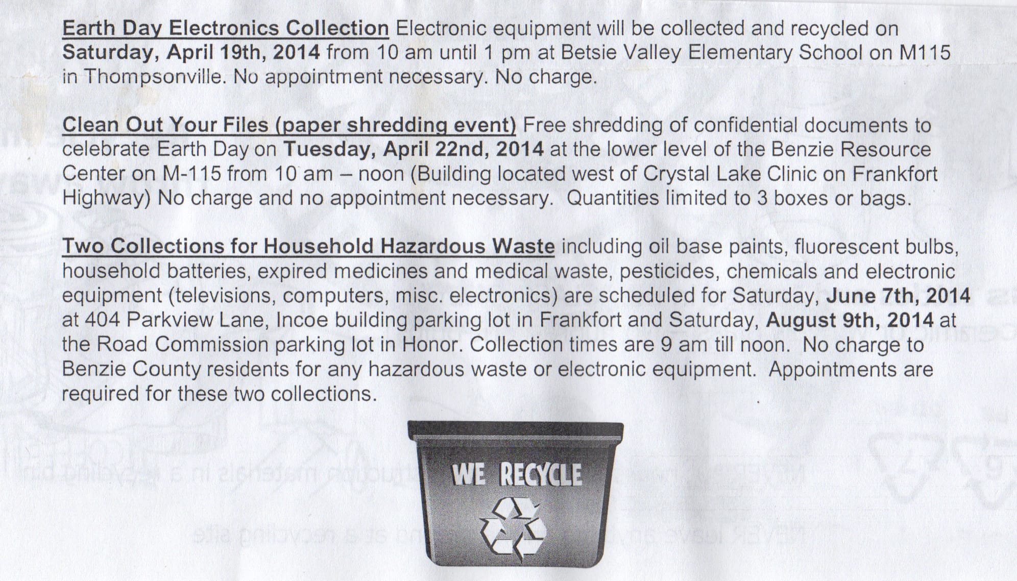 Special Waste Collections 2014