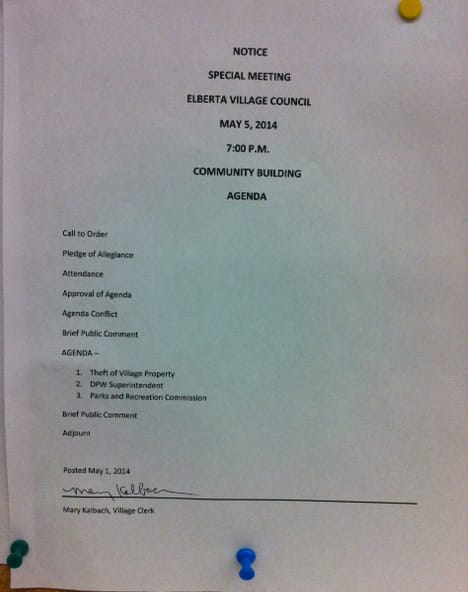 Photo of posted agenda by Jennifer Wilkins