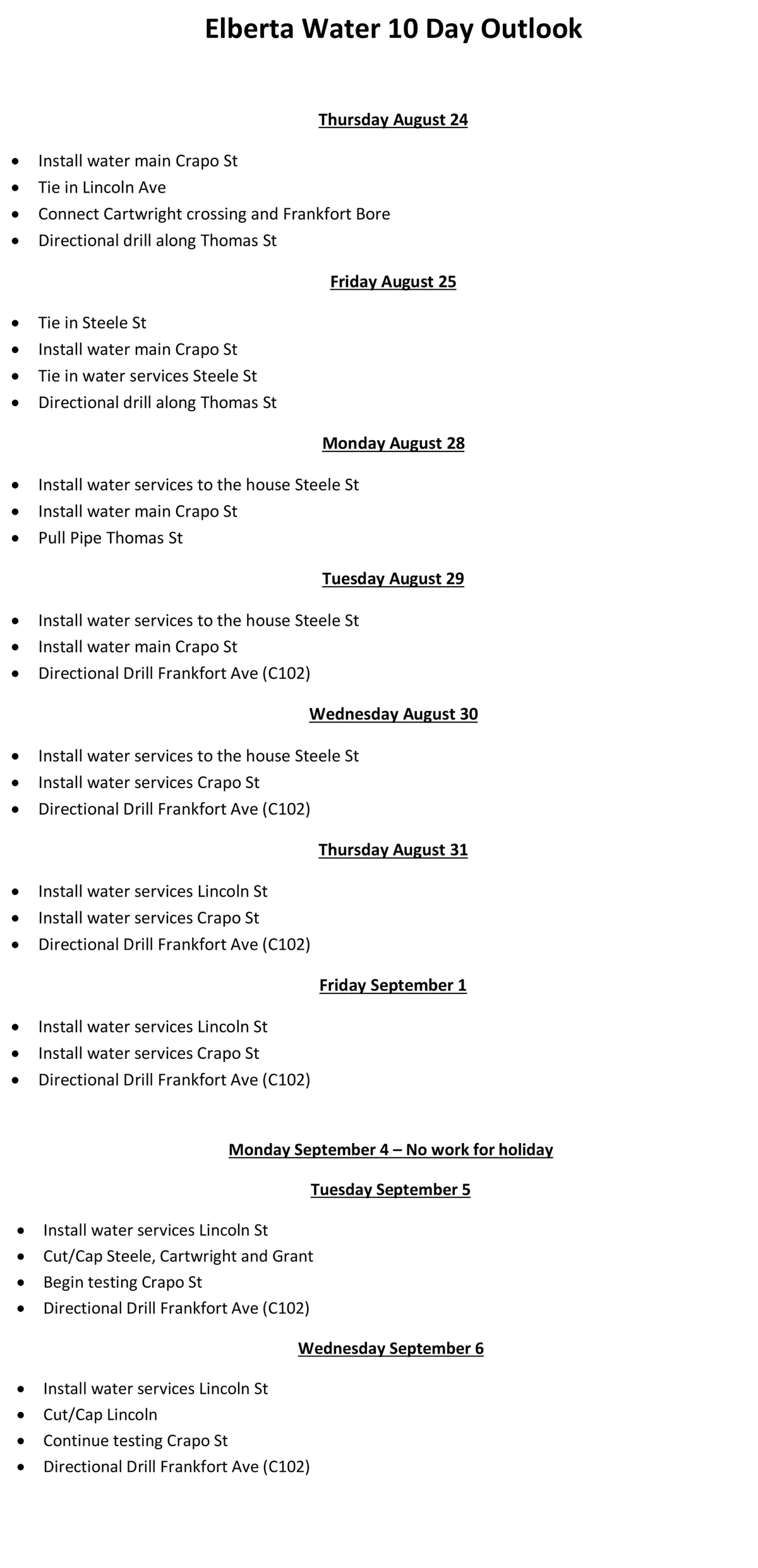 Water Project Update: Week of August 21