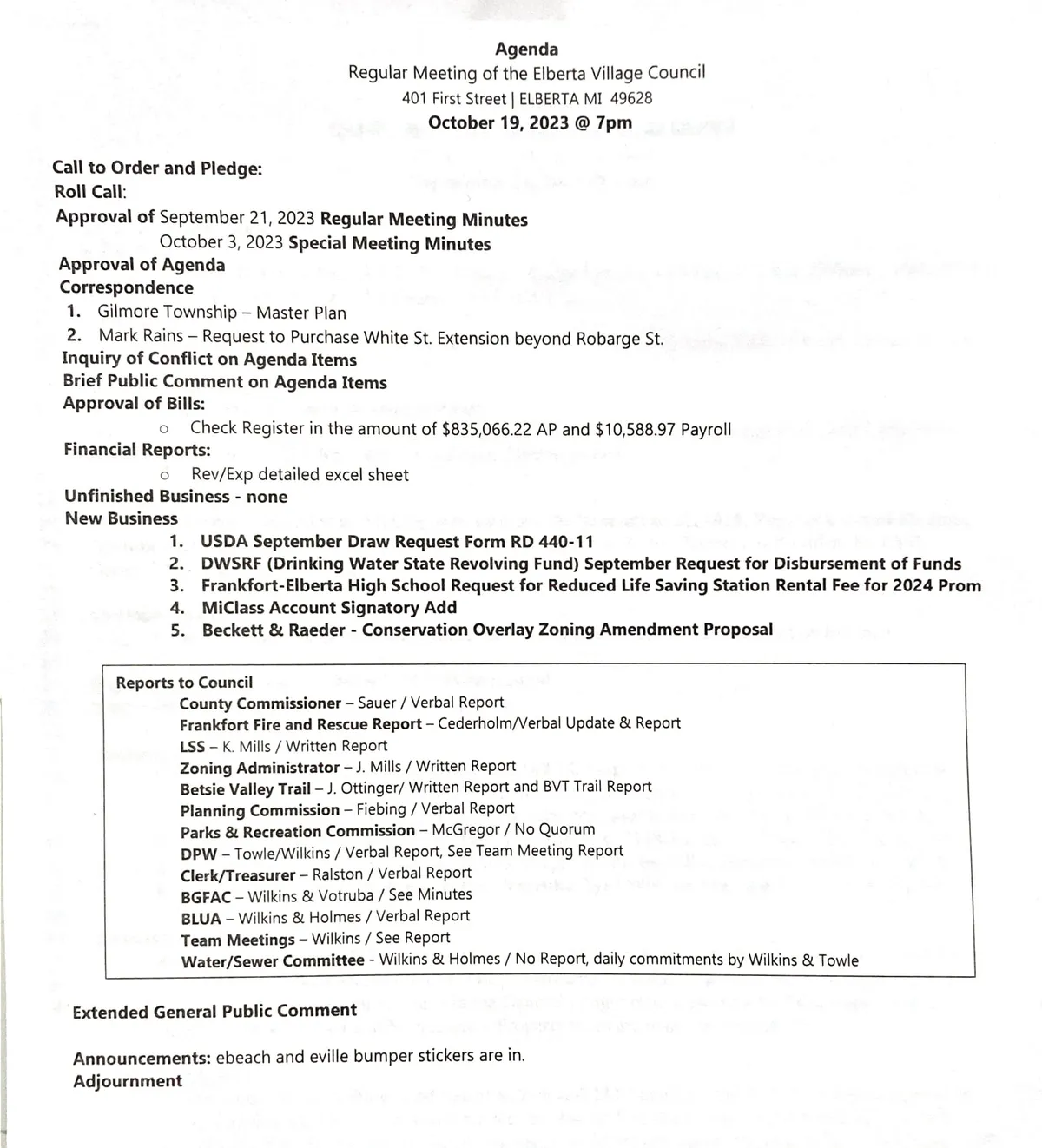October Meeting Agenda and Office Closures
