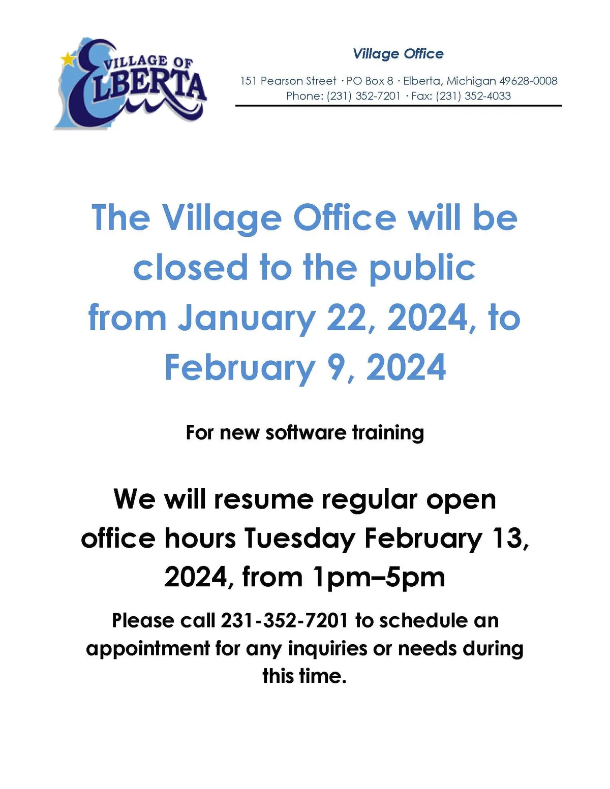 Village Office Closed for Training