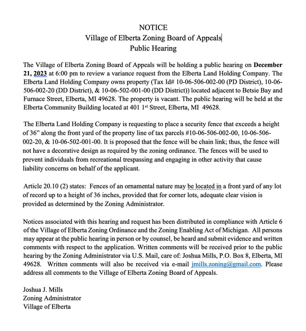 Public Hearing on Fence Variance