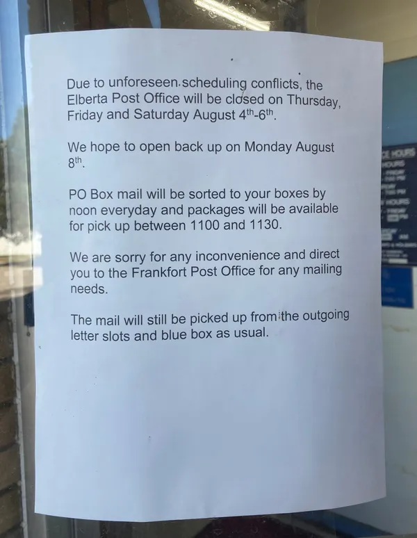 Village post office closed till Monday