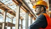 Inspecteur de construction en casque de sécurité et gilet réfléchissant examinant des poutres structurelles