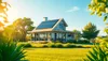 Une maison individuelle moderne avec des panneaux solaires et de grandes fenêtres