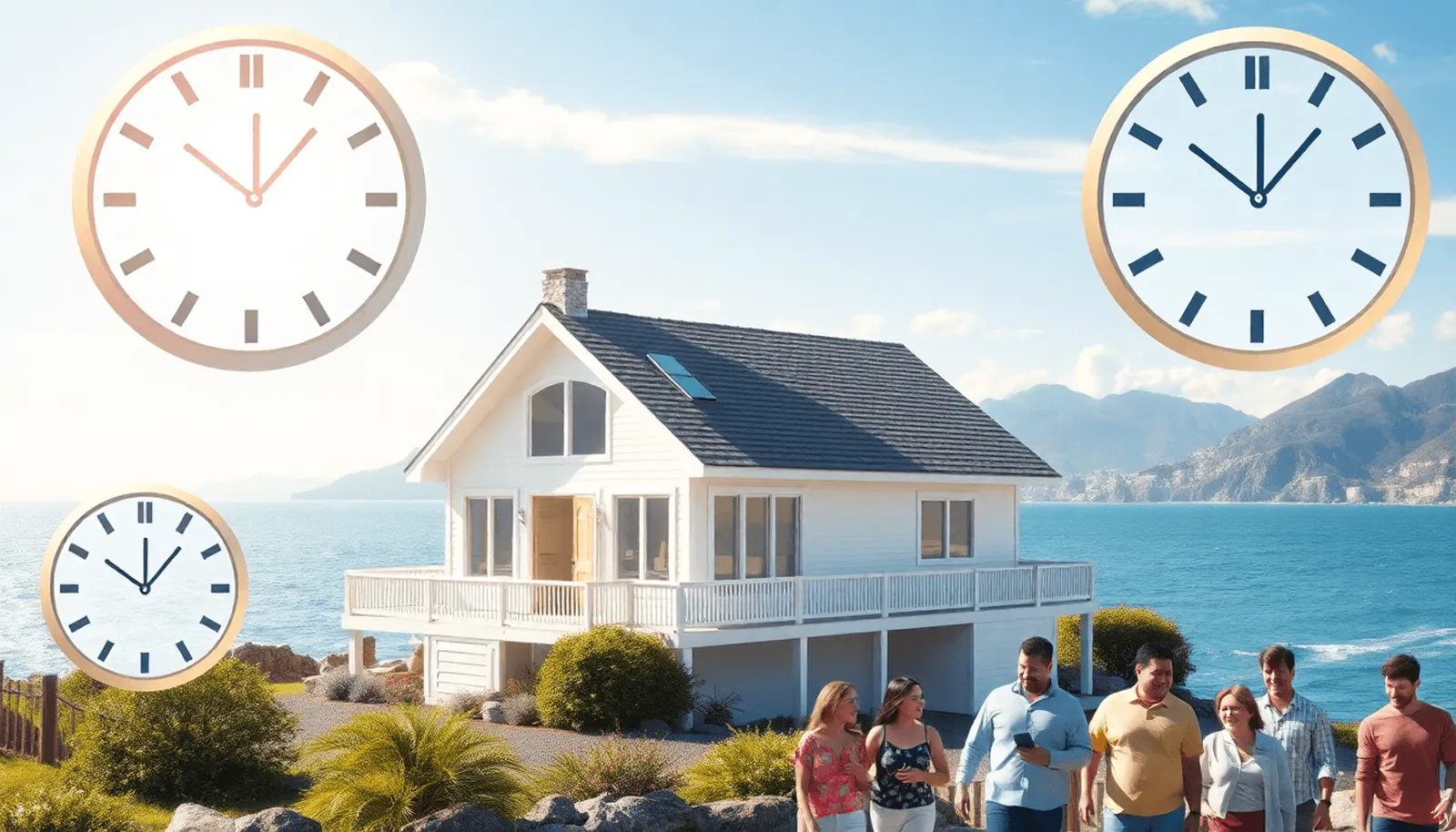 Maison de vacances lumineuse dans un cadre pittoresque avec des horloges qui se chevauchent et des personne...