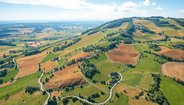 Carte numérique colorée d'un paysage rural français avec des parcelles de terrain délimitées