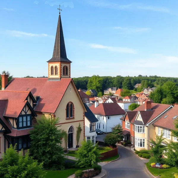 Quartier suburbain pittoresque à Franconville avec une église historique, des maisons modernes