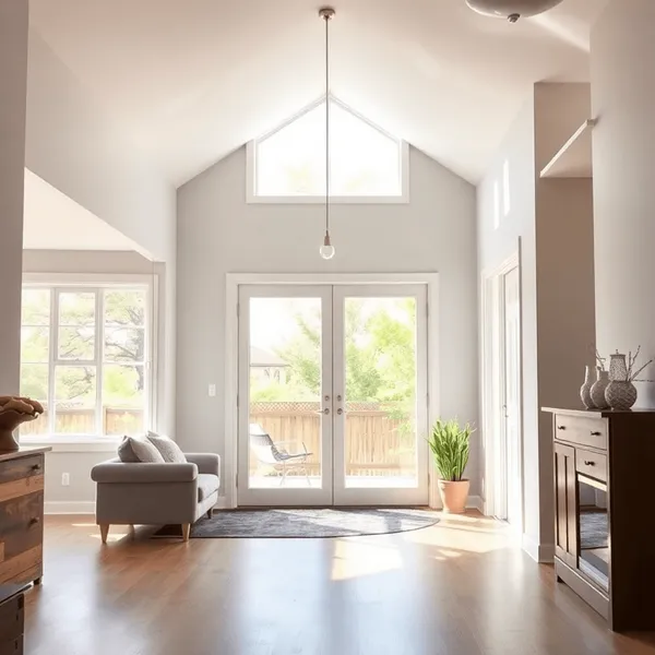 Intérieur d'une maison moderne et lumineuse en cours de rénovation avec une nouvelle peinture