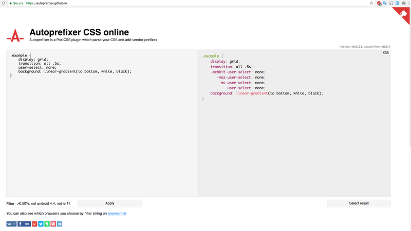 autoprefixer test sitesi