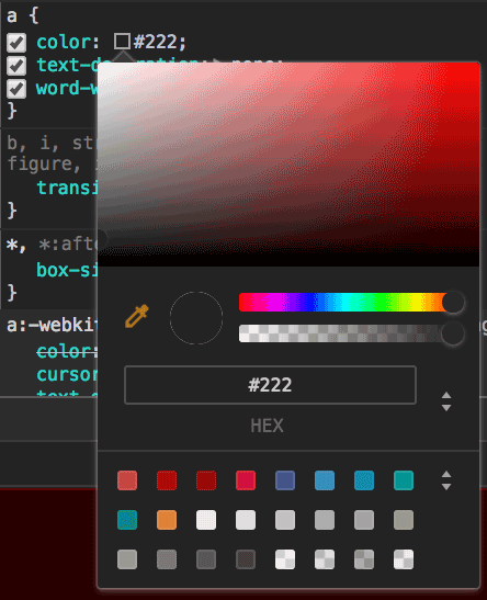 dev tools renk paleti kullanımı