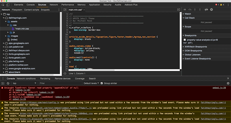 dev tools koyu tema görünümü