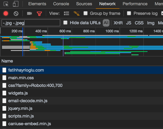 dev tools network filtreleme