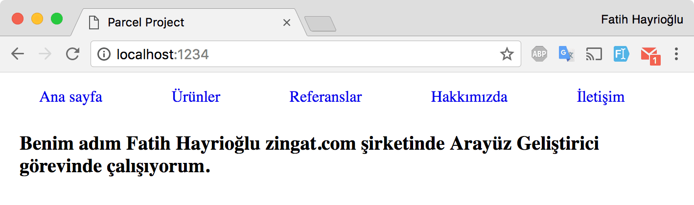 parceljs es6 import denemesi sonucu