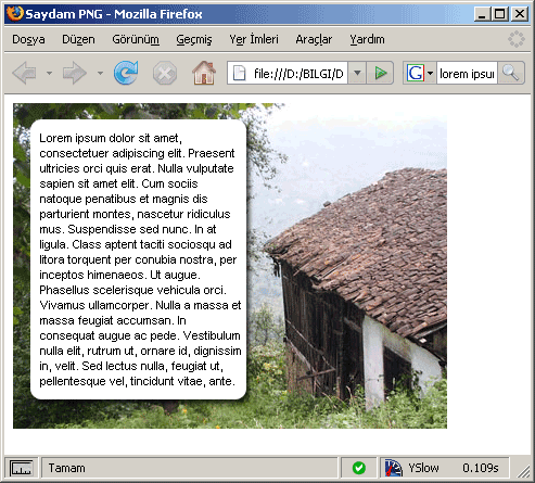Saydam PNG ardalan olarak kullanımı