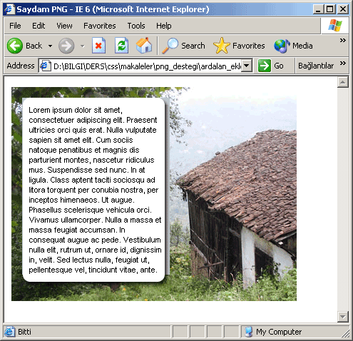Saydam PNG ardalan olarak kullanımı